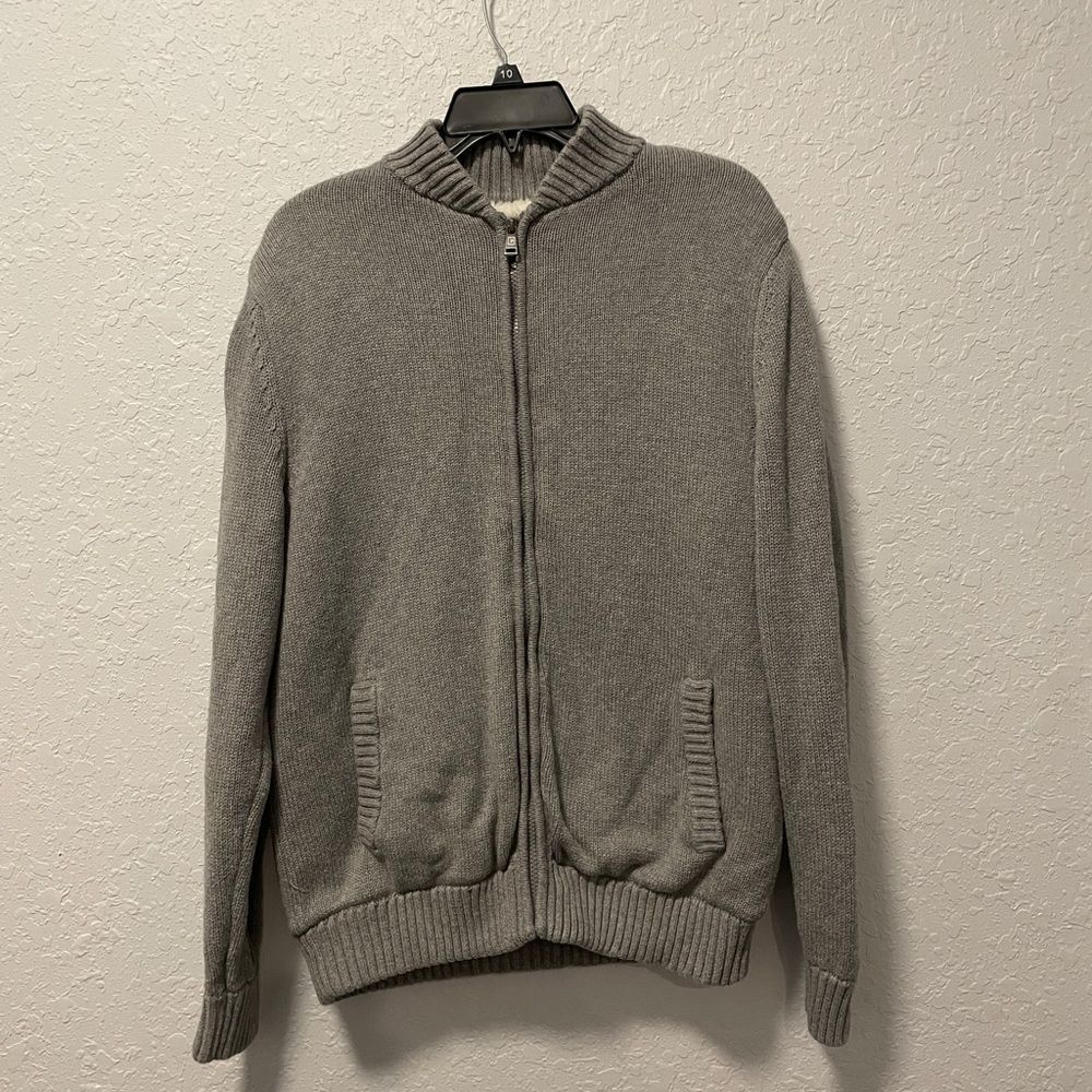 Chaps Men’s Grey Knit Sherpa Sweater Zip up Cotton GUC